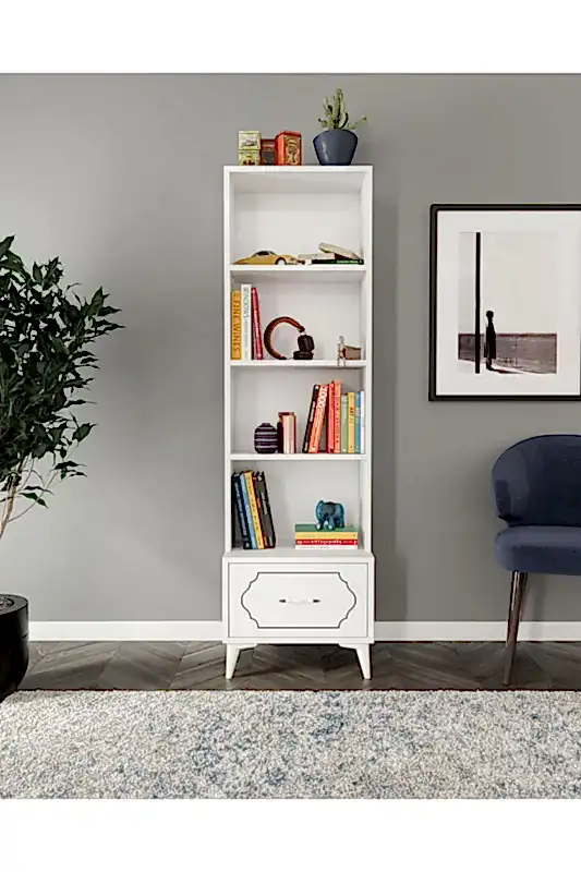 KZNMOB HOME Hayal Modern Çekmeceli MDF Kitaplık Beyaz - Tamamı 1. Kalite Mdf