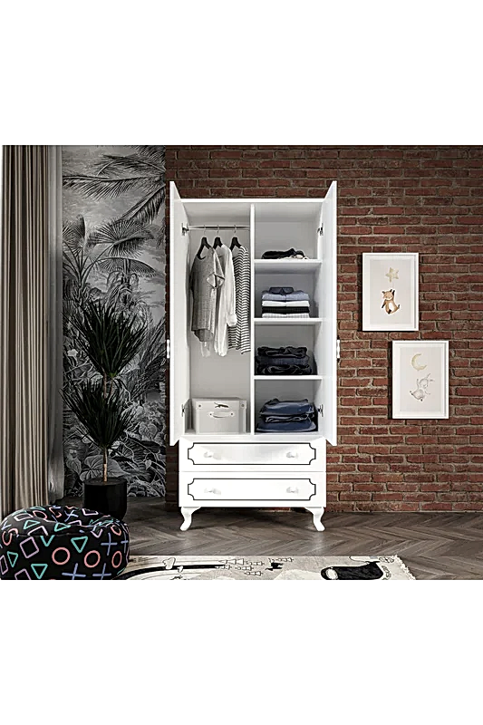 KZNMOB HOME Stil 2 Kapaklı 2 Çekmeceli Modern Gardırop, Elbise Dolabı - Tamamı 1. Kalite Mdf