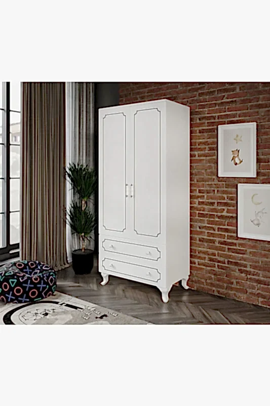 KZNMOB HOME Stil 2 Kapaklı 2 Çekmeceli Modern Gardırop, Elbise Dolabı - Tamamı 1. Kalite Mdf