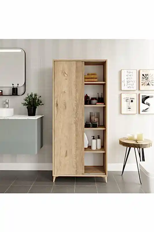 KZNMOB HOME Sürgülü Çok Amaçlı Banyo Dolabı Meşe - Tamamı 1. Kalite Mdf