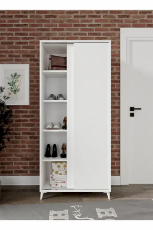KZNMOB HOME Sürgülü Çok Amaçlı Ayakkabı Dolabı, Ayakkabılık Beyaz - Tamamı 1. Kalite Mdf