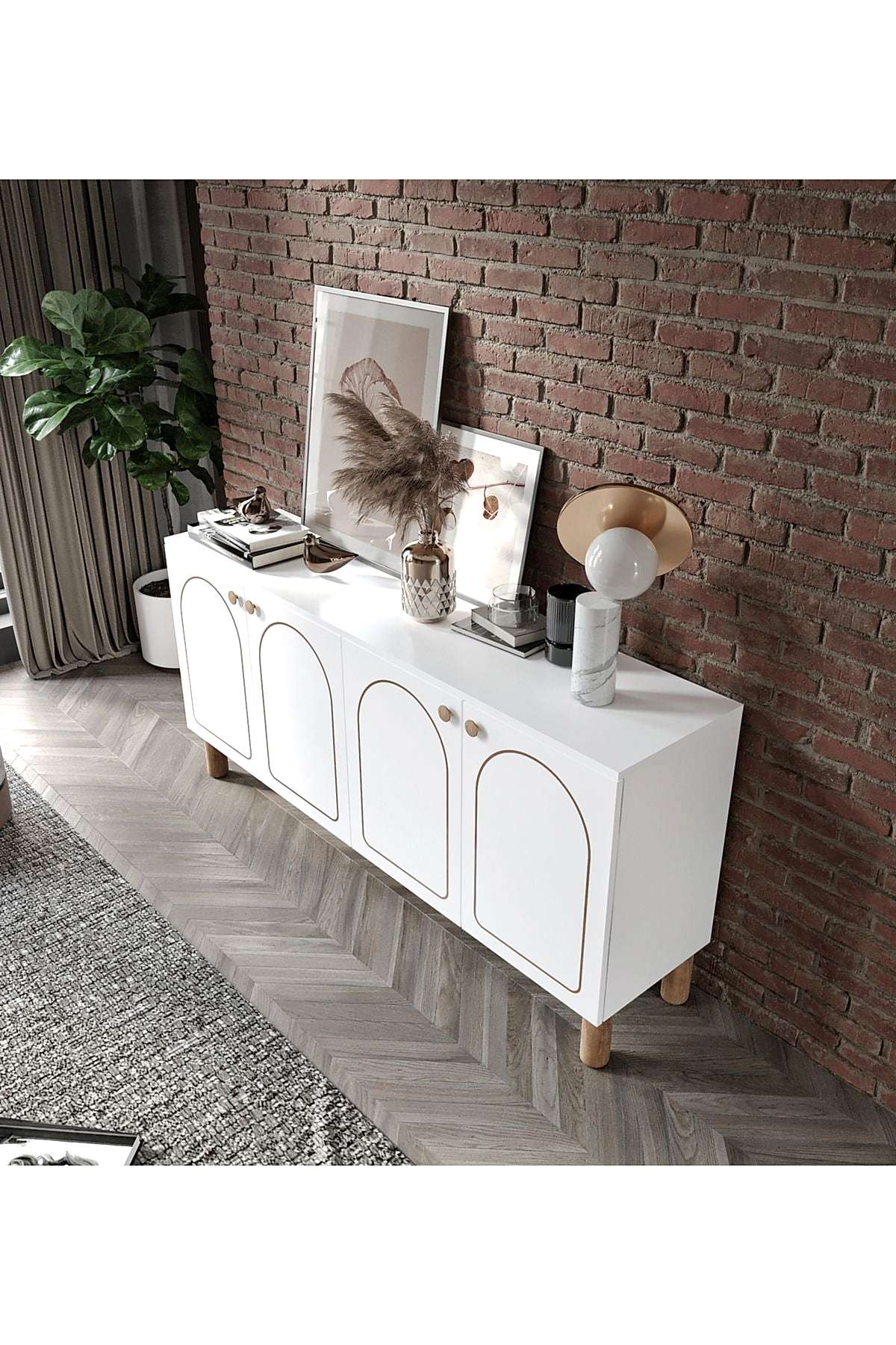 KZNMOB HOME Duru 4 Kapaklı Çok Amaçlı Bohem Konsol, Bohem Tarzda Yüksek Konsol - Tamamı 1. Kalite Mdf