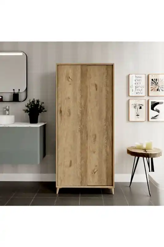 KZNMOB HOME Sürgülü Çok Amaçlı Banyo Dolabı Meşe - Tamamı 1. Kalite Mdf
