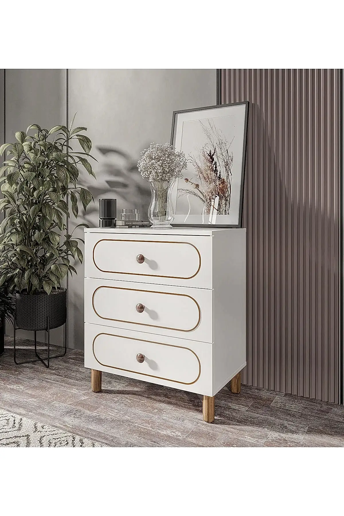 KZNMOB HOME 3 Çekmeceli Bohem Şifonyer Beyaz - Tamamı 1. Kalite MDF