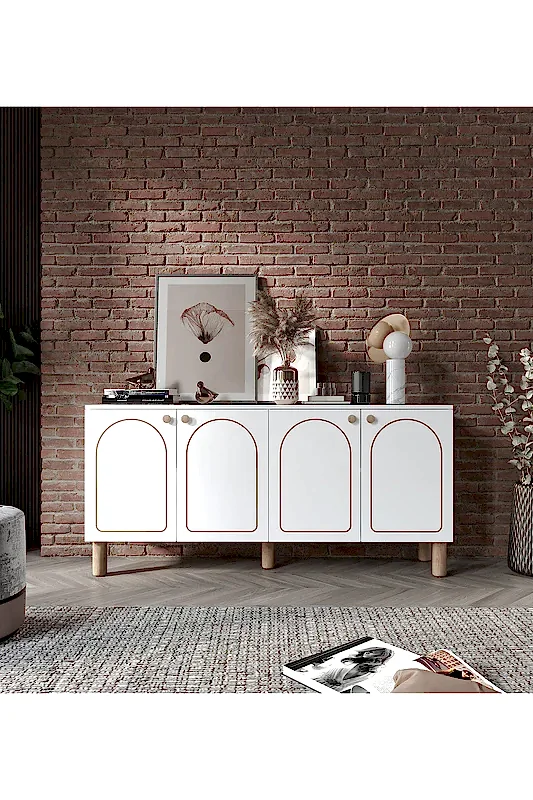 KZNMOB HOME Duru 4 Kapaklı Çok Amaçlı Bohem Konsol, Bohem Tarzda Yüksek Konsol - Tamamı 1. Kalite Mdf