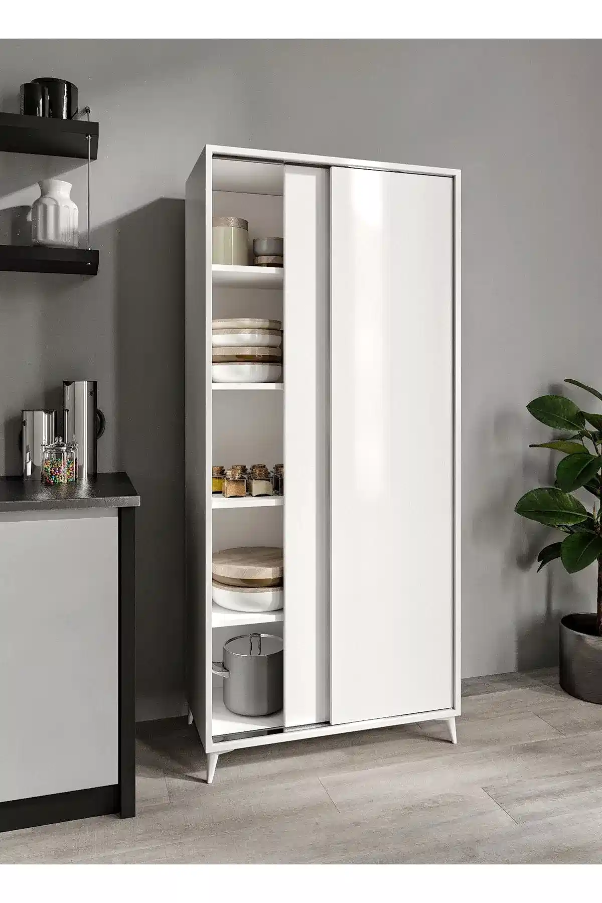 KZNMOB HOME Sürgülü Çok Amaçlı Mutfak Dolabı, Erzak Dolabı, Kavanoz Dolabı, Kiler Dolabı - Tamamı 1. Kalite Mdf