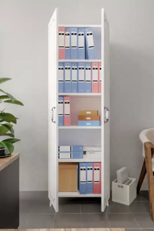 KZNMOB HOME 2 Kapaklı 5 Bölmeli Geniş Dosya, Klasör Evrak, Ofis Dolabı Beyaz - Tamamı 1. Kalite MDF