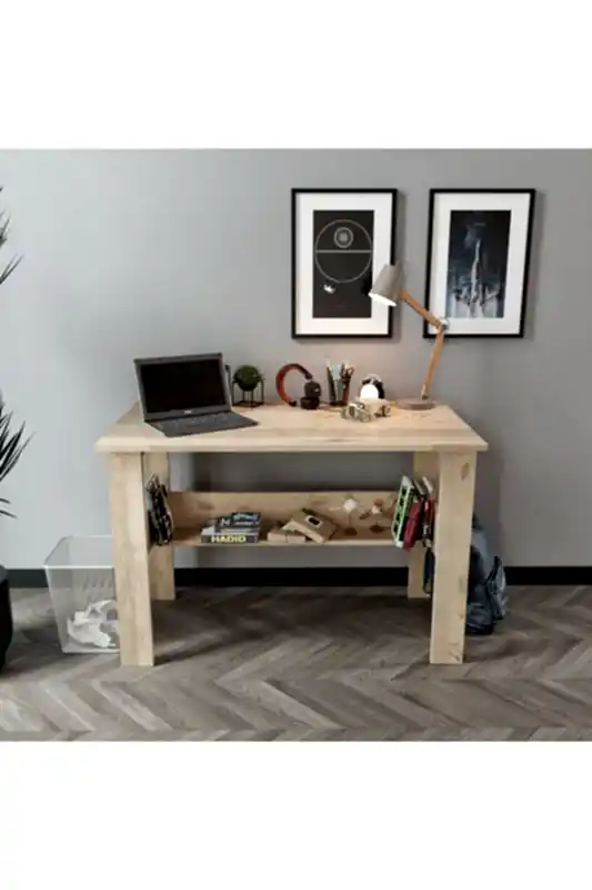 KZNMOB HOME Study Raflı Çalışma Masası Bilgisayar Masası Ofis Masası Meşe - Tamamı 1. Kalite Mdf