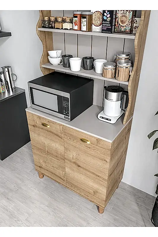 KZNMOB HOME Bohem Tarzda Kahve Köşesi Bahar Meşe, Erzak Dolabı, Kiler Dolabı, Çok Amaçlı Mutfak Dolabı