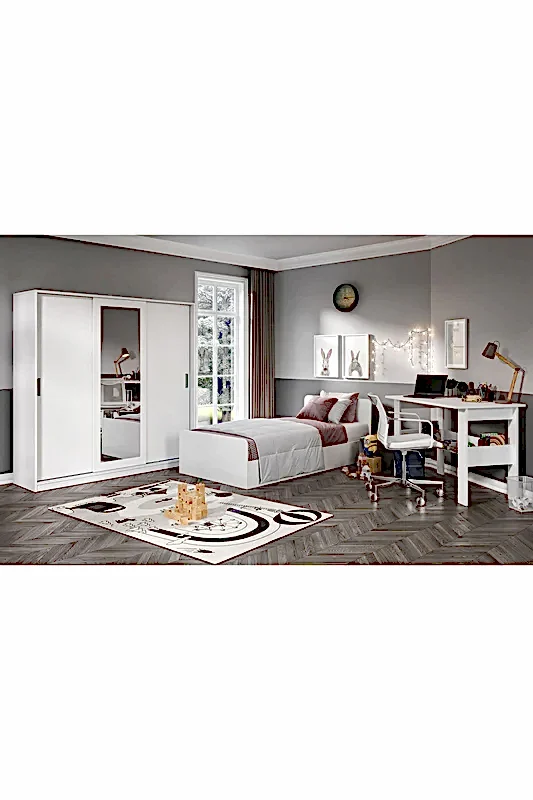 KZNMOB HOME Anemon 3 Parçalı Tek Kişilik Mdf Genç Odası Takımı - Tamamı 1. Kalite Mdf Gardrop, Masa, Karyola