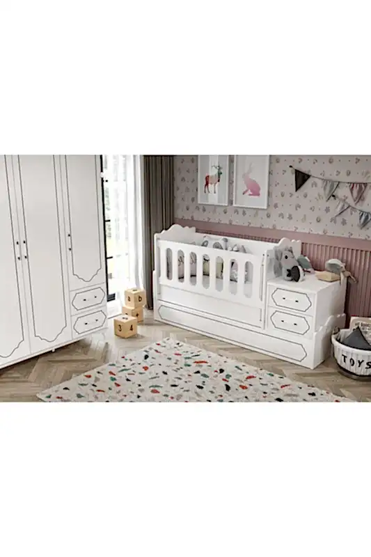 KZNMOB HOME Hayal Modern Bebek Odası Takımı Beyaz - 3 Parçalı Tamamı 1. Kalite Mdf