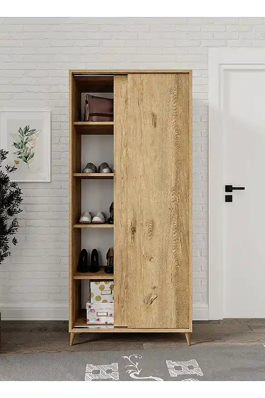 KZNMOB HOME Sürgülü Çok Amaçlı Ayakkabı Dolabı, Ayakkabılık Meşe - Tamamı 1. Kalite Mdf