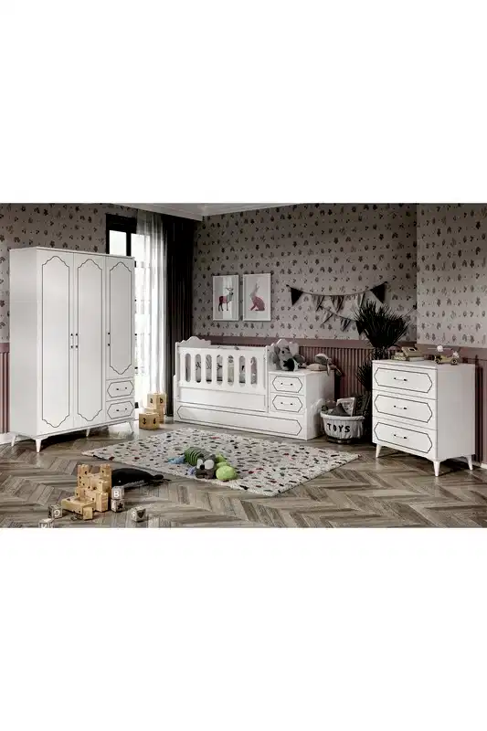 KZNMOB HOME Hayal Modern Bebek Odası Takımı Beyaz - 3 Parçalı Tamamı 1. Kalite Mdf