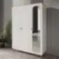 KZNMOB HOME 3 Kapaklı 2 Çekmeceli Aynalı Bohem Gardırop, Elbise Dolabı Beyaz - Tamamı 1. Kalite MDF