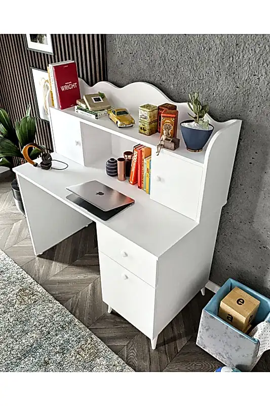KZNMOB HOME Akasya Çalışma Masası, Bilgisayar Masası, Ofis Masası Beyaz - Tamamı 1. Kalite Mdf