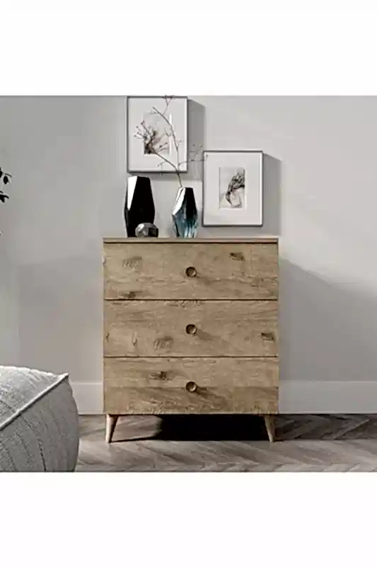 KZNMOB HOME Gardenya 3 Çekmeceli Meşe Şifonyer - Tamamı 1. Kalite Mdf