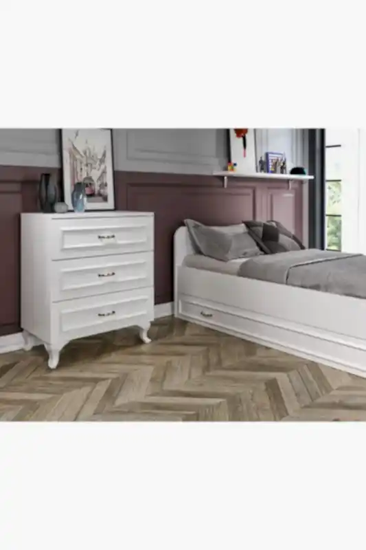 KZNMOB HOME Kartopu Country Oda Takımı - 3 Kapaklı Gardırop, Yavrulu Karyola, 3 Çekmeceli Şifonyer Tamamı Mdf