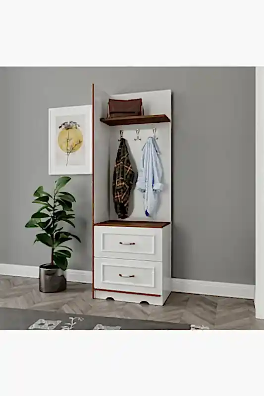 KZNMOB HOME Kartopu 2 Çekmeceli 3 Askılı Country Vestiyer, Portmanto - Tamamı 1. Kalite Mdf