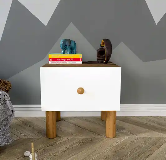 KZNMOB HOME Bohem Komodin Beyaz-Ceviz - Tamamı MDF